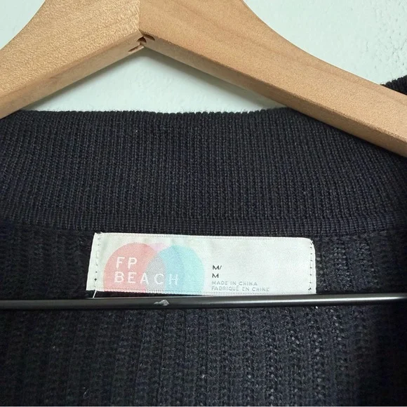 Free People Picnic Sweater Black Knit Ribbed Linen Cotton Blend Romper - Picture 6 of 9